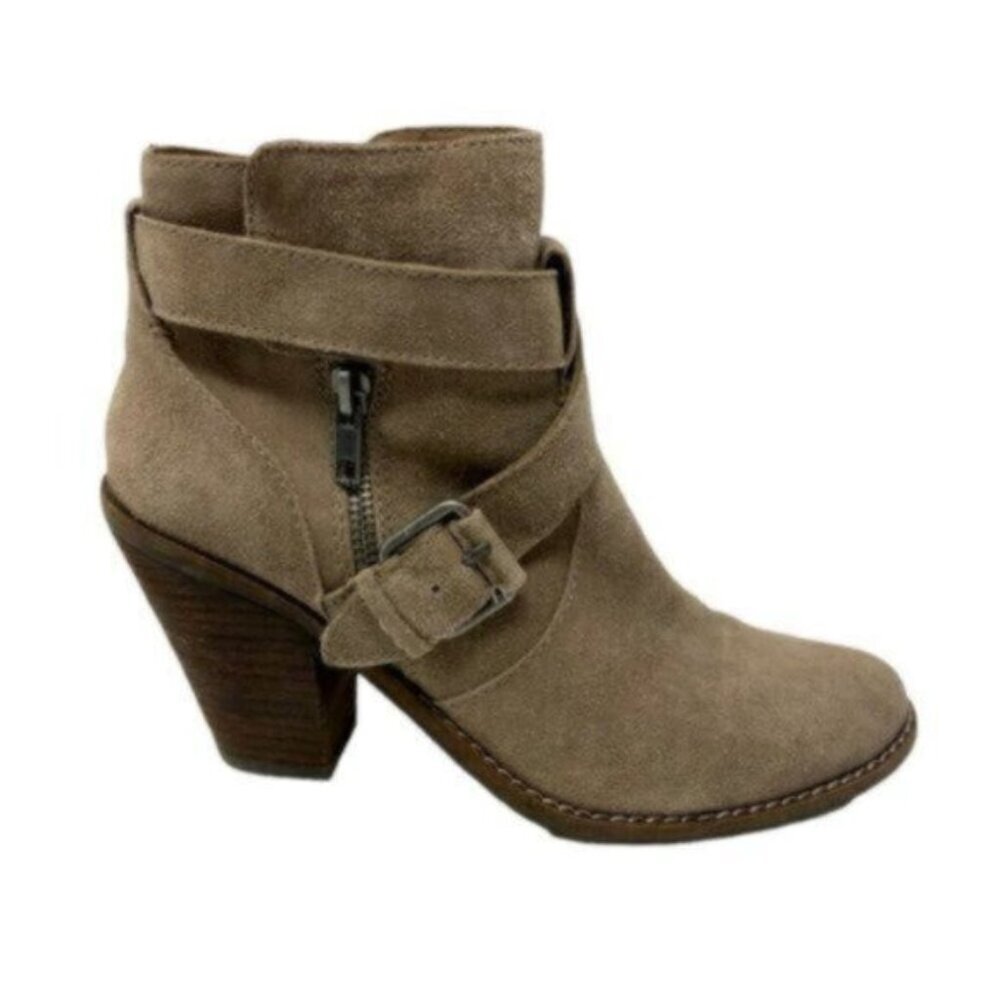 Dolce Vita | Women's Taupe Brown Suede Side Zip Heeled Ankle Bootie Size 8